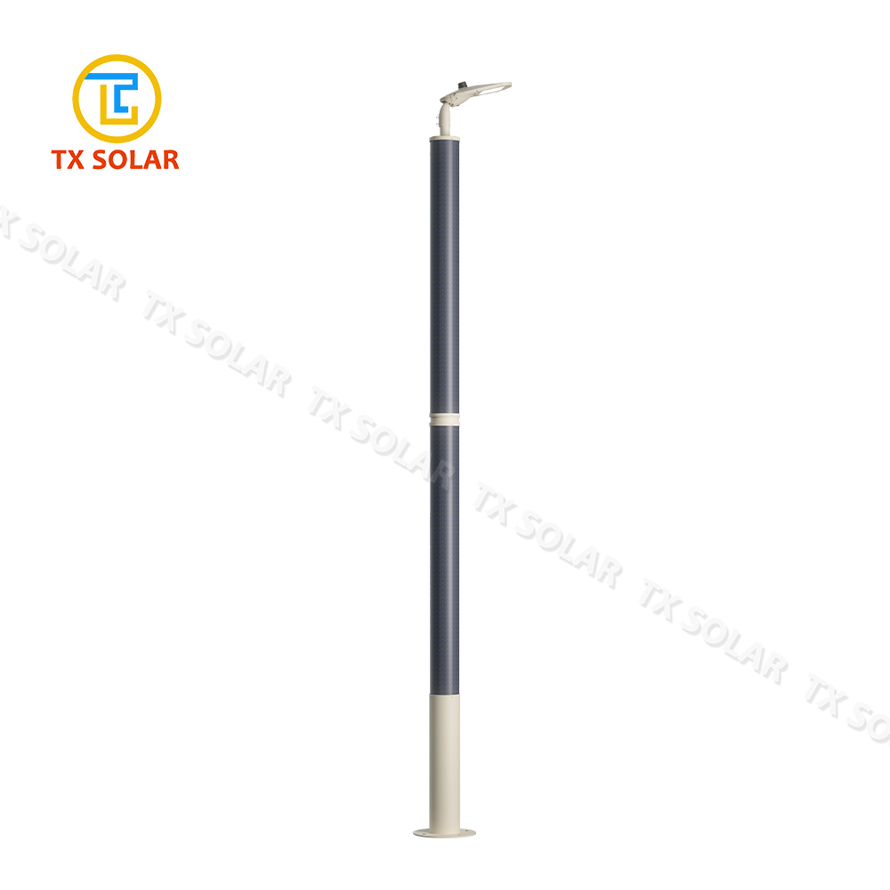 Vertical Solar Pole Light With Flexible Solar Panel On Pole